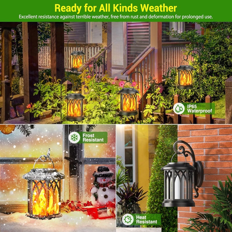 KOOPER 4 Pack Solar Lantern Outdoor Lights, Upgraded Flickering Flame Solar Lanterns Lights Outdoor Waterproof, Hanging Lantern Decorative, Solar Powered Lanterns for Yard Patio Path Tree Garden Decor - Image 2